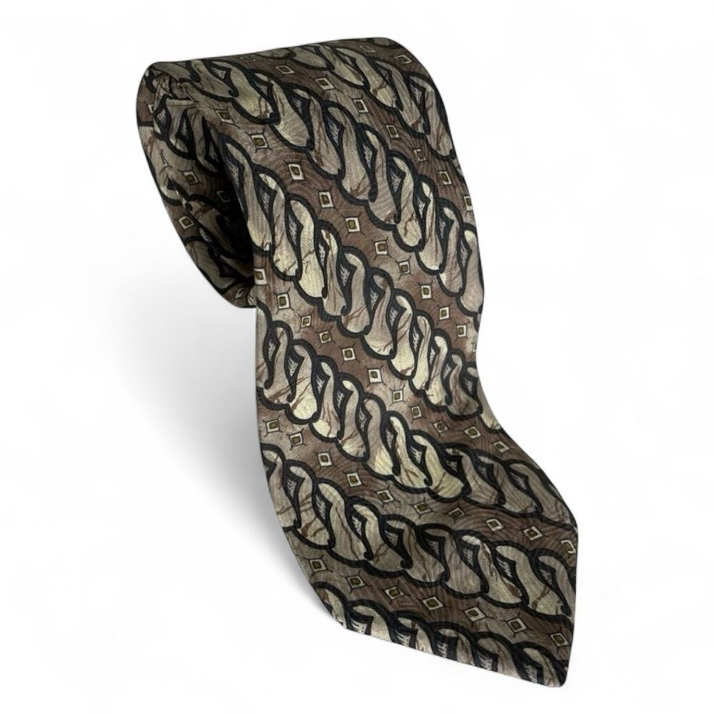 Vito Rufolo Men’s Italy Silk Tie Beige Black Tan